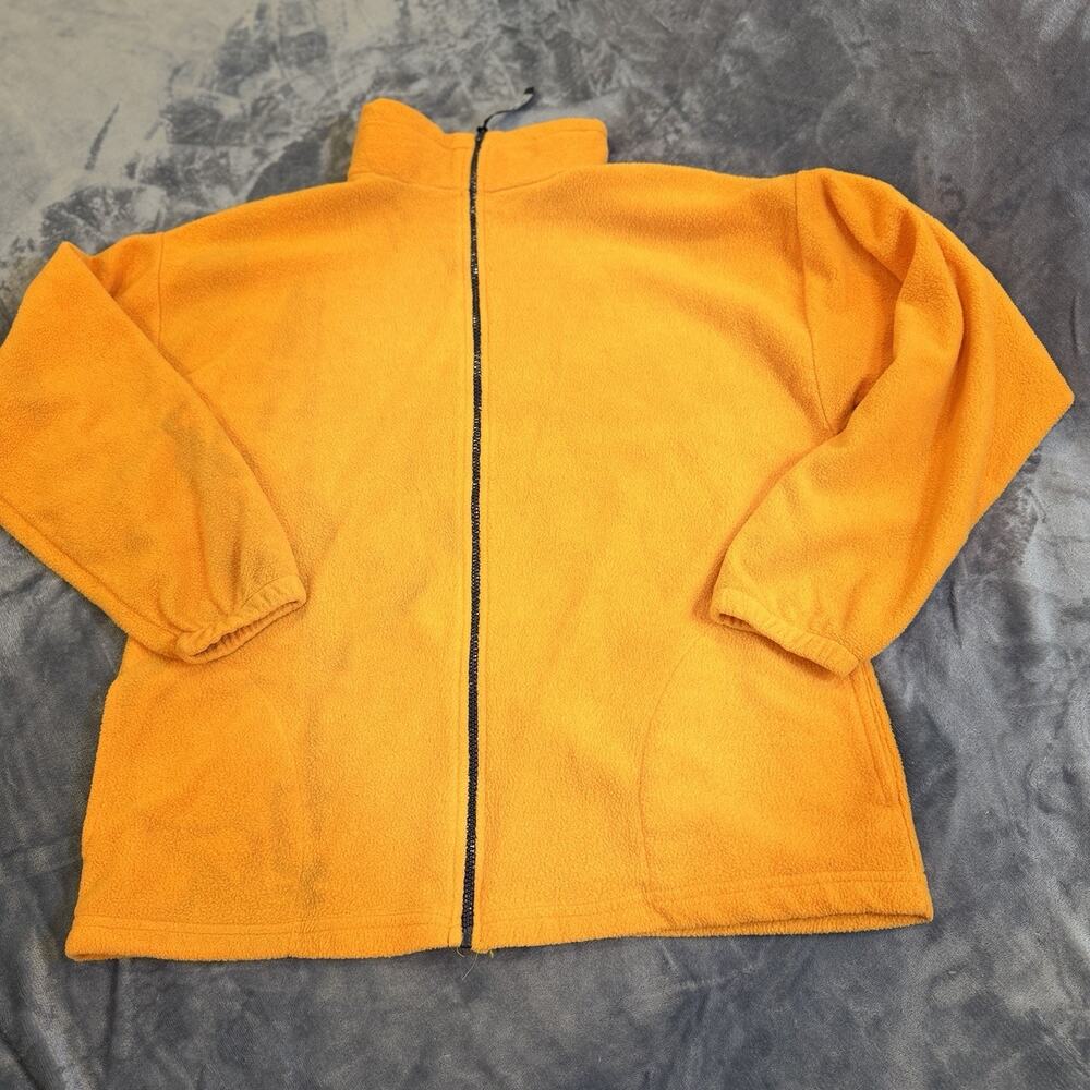 VTG Orange Fleece Jacket Men XL Full Zip Blank USA Made Gorpcore WorkWear Stains